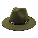 Tanxinxing Modischer Herren-Fedora-Mütze, eleganter Metallgürtel, breite Krempe, Panamahut, Retro-Hut, Panamahut (Farbe: Dunkelgrün, Größe: 59-61 cm)