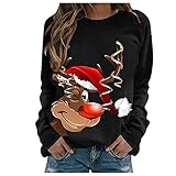 Damen-Sweatshirt, langärmelig, Rundhalsausschnitt, Weihnachts-Druck, Tunika, Bluse, Pullover, Xwy04#schwarz, 36