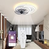 Wayrank LED Deckenventilator mit Beleuchtung, 60W Moderne LED Deckenlampe Fan mit APP-Steuerung und Fernbedienung für Schlafzimmer W