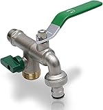 Ubora Doppel Auslaufhahn 3/4 Zoll - Frostsicher - inklusive Zwei Schlauchadapter - optimaler Messing Wasserhahn zum praktischen Einsatz im Haushalt-, Gartenb