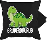 Shirtracer Deko Kissen Bruder und Schwester - Brudersaurus mit Dino - weiß - Unisize - Schwarz - Familie - GURLI Kissenhülle - Kissenbezug 50x50 cm und Dekokissen Bezug