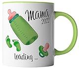vanVerden Tasse - Mama 2022 loading - werdende Mutter - Schwangere - beidseitig Bedruckt - Geschenk Idee Kaffeetassen, Tassenfarbe:Weiß/Grü