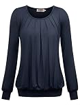 DJT Damen Langarmshirt Rundhals Falten T-Shirt Stretch Tunika Top Blau XL