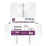 Ec-Cash Thermorollen 57mm x 9m x 12mm - Kassenrollen - Thermopapier - Bonrollen für Bankomat - Kredit-Kartenlesegeräte (57x30x12) (5 Rollen)