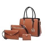 YeumouG Handtasche Damen Shopper Schwarz Groß Schultertasche Umhängetasche Lederhandtasche Damen Business-Tasche Geldbörse Tragetasche Damen Taschen 4pcs Set (Braun)