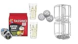 Tassimo Kapselspender für 48 T-Discs plus 1 Packung Coffee Shop Selection Hazelnut Latte plus 2 Latte Gläser plus Schablonen E