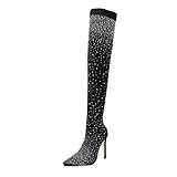 Yowablo Damen Stiefel Winterstiefel Gummistiefel Spitzen High Heels Strümpfe Overknee Stiefel (38 EU,Schwarz)