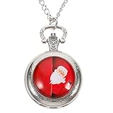 ABOOFAN Weihnachten Taschenuhr mit Kette Santa Muster Fob Uhr Halskette Quarz Taschenuhr Ziffern Skala Uhr Geschenk für Urlaub Partei Favor Supp