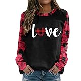 Valentinstag Pullover Damen Printedpullover Kapuzenpullover Teenager Mädchen Sweatshirt Valentinstag Pulli Shirt O-Ausschnitt Langarm Pullover Mit Fleece Top