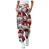 C'est Damenhosen Mit Gummibund Sporthose Freizeithosen Sweathosen mit Taschen für Frauen Weihnacht Drucken Elegant Haremshose Fitness Hose O