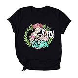 SLENDIPLUS Women's Easter Letter Graphic Basic Summer Casual Cute Blouse Cute Tops (Black, XXXXL)