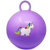 com-four® Hüpfball mit Einhornmotiv, Sprungball für Kinder in lila, Ø 37 cm (01 Stück - lila)