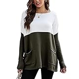 Herbst Und Winter Casual Fashion Damen Rundhals KontrastnäHte Langarm Strick T-Shirt Lose Hedging Pocket Bottoming Top D