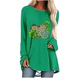 Damen-Langarm-T-Shirt, St. Patrick's Day, Rundhalsausschnitt, lockeres Oberteil, leger, Druck, T-Shirts, Blusen, Übergröße, Damenbekleidung, grün, X-Larg