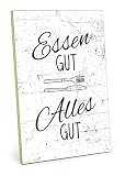 TypeStoff Holzschild mit Spruch – Essen – im Vintage-Look mit Zitat als Geschenk und Dekoration zum Thema Küche und G