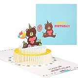 Winkwinky 3D Pop Up Geburtstagskarten, Grußkarten Geburtstag Torte Karte Bären Karten mit Umschlag, Birthday Pop Up Cards Glückwunschkarte Geschenke für Frauen, Kinder, Familie und F
