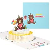 Winkwinky 3D Pop Up Geburtstagskarten, Grußkarten Geburtstag Torte Karte Bären Karten mit Umschlag, Birthday Pop Up Cards Glückwunschkarte Geschenke für Frauen, Kinder, Familie und F