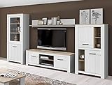 FORTE Elara Wohnwand mit 5 Türen und 1 Glastür, Holzwerkstoff, Weiß matt / Bianco Eiche, 344 x 185 x 42