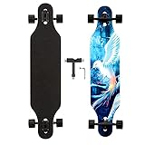 Longboard, 8-lagigem Ahornholz Cruiser komplettes Skateboard,Longboards für mädchen Erwachsene jung anfänger mit T-Tool und PU-Räder (weiß und blau)