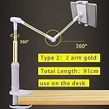 Oslowdf Handyhalter iPhone faltende Lange arm Handy Halter Bett Smartphone unterstützung Telefon Tablet Halter Flexible Handy landtuch ipad (Color : Type 2 Gold)