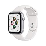 Apple Watch SE GPS, 44mm Silver Aluminium Case with White Sport Band - Regular (Renewed)