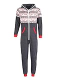 Jumpsuit Overall Herren Winter Jogging Anzug Hirsche Bedruckt One Piece Reißverschluss Trainingsanzug mit Kapuze und Tasche (Grau, XL)