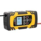 FAVOMOTO 12V 24V Motorrad Batterie Reparatur Ladegerät- Säure Batterie Ladegerät Smart Auto Batterie Ladegerät mit Stecker (Gelb)