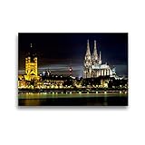 CALVENDO Premium Textil-Leinwand 45 x 30 cm Quer-Format Köln - Panorama mit Dom und Groß St. Martin, Leinwanddruck von Thomas S