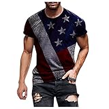 LRWEY Herren Bluse Sommer 3D Digitaldruck Unabhängigkeit Tag T-Shirt Kurzarm Bluse Herren Tops T-Shirt, dunkelblau, 3XL