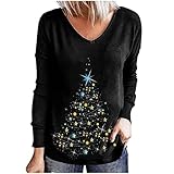 TRIGLICOLEUM Weihnachtspullover Damen Bluse Tunika mit Fünfzackigen Sternen Drucken Weihnachtsbaum Sweatshirt Lässiges Langarmshirt Oberteile Herbst Winter Leichte Sportbekleidung