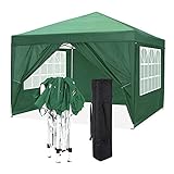 COBIZI Faltpavillon 3x3m Pop Up Pavillon Faltbar mit 4 Seitenwände | wasserdicht | UV-Schutz 50+ | Gartenpavillon Partyzelt für Garten Party Markt Picknick | inkl. Tasche (3x3m mit seitenteilen, Grün)