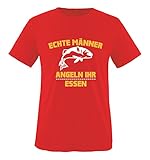 Comedy Shirts - Echte Männer Angeln Ihr Essen. - Herren T-Shirt - Rot/Weiss-Gelb Gr. S