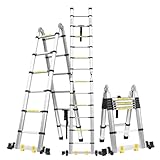 3.8M Teleskopleiter, Alu Klappleiter Tragbare Mehrzweckleiter Schiebeleiter, Maximale Belastung 150 kg (1,9+1,9m) (3.8 Meter)
