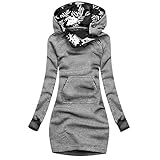 Damen Übergangsjacke Mode Drucken Stoffjacke Herbst Winter Outdoorjacke mit Einstellbarer Kordelzug Mäntel Leicht Parka Lang Sweatjacke Langarm Sweatshirt Winddicht Outwear Fannyfuny