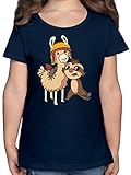 Up to Date Kind - Freundschaft Motiv Lama Faultier - 152 (12/13 Jahre) - Dunkelblau - T-Shirt - F131K - Mädchen Kinder T-S