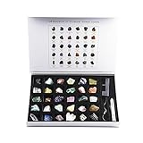 GJCrafts Natürliche Kristall Edelsteine Ore Set 30 Stücke Natürliche Mineralkristalle Kollektion Kit Smaragd Achat Dekoration mit Geschenketui, für Geschenke Unterricht Beliebte Wissenschaft O