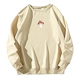 Women's Teen Girls Sweatshirt Cute Mushroom Print Multicolor Long Sleeve Casual Blouse T-Shirts Aesthetic Sweater (Yellow, XL)