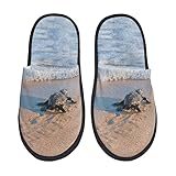 LKTBJEMFY Sand Beach Sea Turtle Walk to The Ocean Hausschuhe, Indoor Slipper, Gemütliche rutschfeste Hausschuhe für Damen, Herren, Indoor, Outdoor, siehe abbildung, M