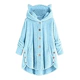 mkiuyeu Fleecemantel Damen Große Größen Lang Outdoor mit Kapuze Schwarz Braun Fleece Jacke Mantel Plüsch Plü