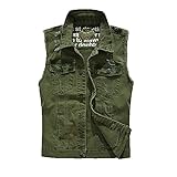 JUNSHANG Herren Denim Weste Vintage Casual Cowboy Weste Weste Vintage Casual Biker Weste Gilet Cowboy Ärmellose Jacke,Green-XXL
