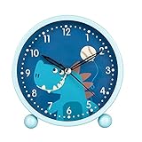 CJBIN Wecker Kinder Ohne Ticken, Dinosaurier Kinderwecker, Wecker Analog mit Nachtlicht und Batterie, Reisewecker, Alarm Clock, Lernwecker Tischuhr für Jungen Mädchen, B