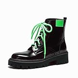 GFDDZ Damen Mid Calf Military Combat Boots Round Toe Lace Up Ankle Bootie mit Plüschfutter und rutschfester Sohle Stiefeletten Herbst Winter Casual Walking