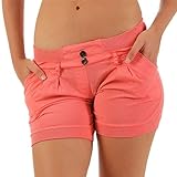 Riou Shorts Damen Caprihosen Sommer Stretch Große Größen mit Taschen Tooling Sport knöpfe Beiläufige Kurz Hose Freizeithose Günstig (L, Rosa)
