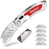 RBAYSALE Cuttermesser Profi Universalmesser Teppichmesser Klappbar Kartonmesser Sicherheitsmesser mit 5 Zusätzlichen SK5 Klingen, Gürtelclip, Sicherheitslock Trockenb