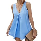 BAIXIAOCHI Damen Sommer Neue Tops Einfarbig V-Ausschnitt Lose Gesmokte Chiffon W