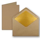 50 Sets - Faltkarten DIN A5 - Sandbraun (Kraftpapier) mit Umschläge DIN C5 mit Gold Metallic Futter - 14,8 x 21 cm - FarbenFroh by GUSTAV NEUSER