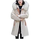 yiouyisheng Winterjacke Damen Trenchcoat Parka Damen Dicker Warmer Wintermantal mit Kapuze Jacke Winterparka Mantel Kunstfell Outdoor Fleecejacke Übergangsjacke Abnehmbarer Plü