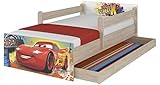 Original Disney's Kinderbett mit Rausfallschutz, Schublade und Matratze (90x180, Cars)