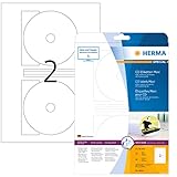 HERMA 8624 CD-/DVD-Etiketten inkl. Positionierhilfe DIN A4 blickdicht (Ø 116 mm MAXI, 10 Blatt, Papier, matt) selbstklebend, bedruckbar, permanent haftende CD-Aufkleber, 20 Klebeetiketten, weiß