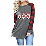 BIBOKAOKE Langarmshirt Sport Sweatshirt Oberteile Damen Langarm Elegant Rundhals Gestreift Weihnachtsdruck Pullover Lustig Weihnachten Pullover Frauen Casual Patchwork Top